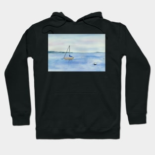 Boat in Maine Watercolor Art Hoodie